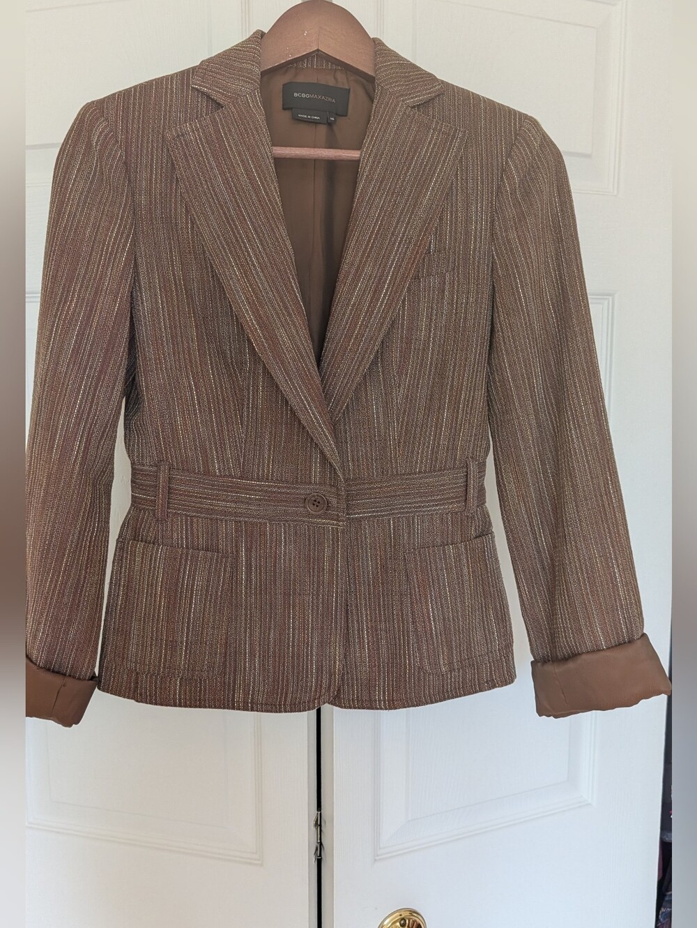 BCBGMaxAzria Brown Pinstripe Tailored Blazer